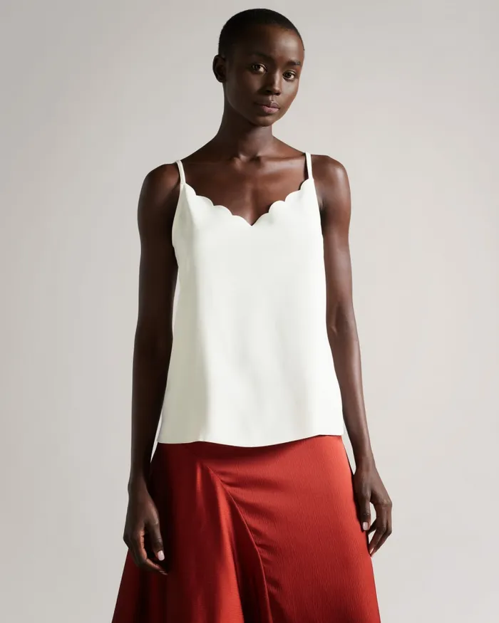 Women SIINA 8211 Scallop Neckline Cami Top Ivory Ted Baker Tops and Blouses
