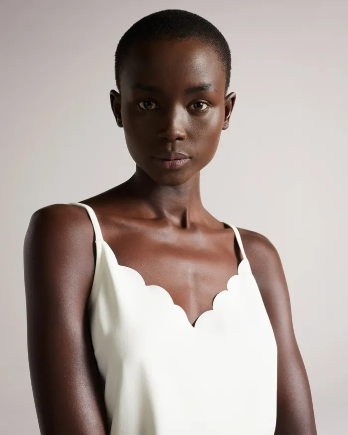 Women SIINA 8211 Scallop Neckline Cami Top Ivory Ted Baker Tops and Blouses