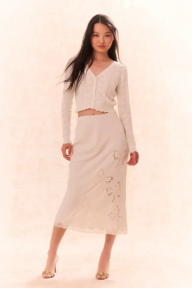 Women Skirts LoveShackFancy Darion Scallop Lace Bow Midi Skirt Cream