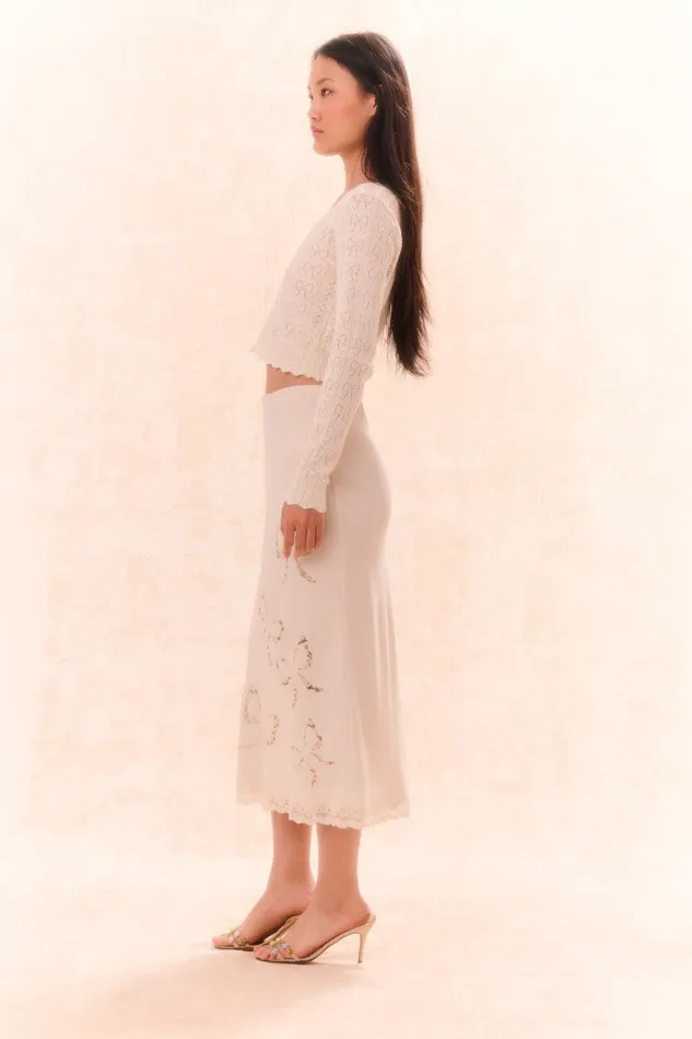 Women Skirts LoveShackFancy Darion Scallop Lace Bow Midi Skirt Cream