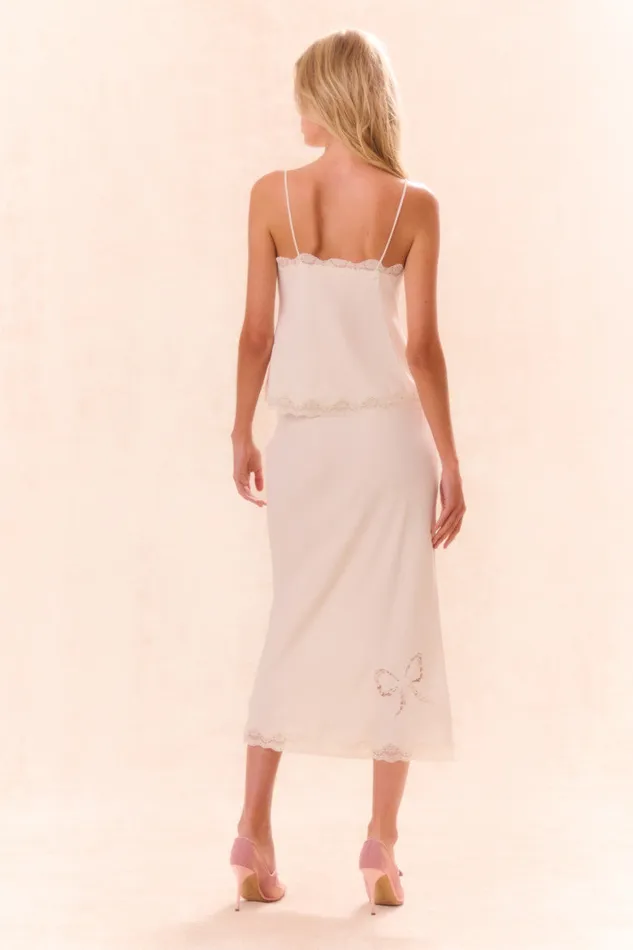 Women Skirts LoveShackFancy Darion Scallop Lace Bow Midi Skirt Cream