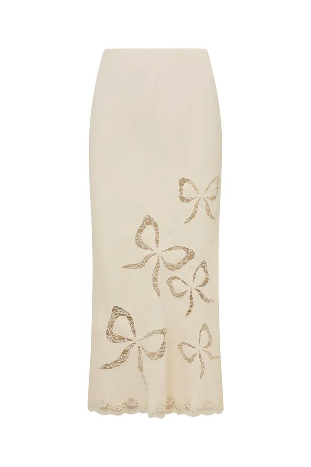 Women Skirts LoveShackFancy Darion Scallop Lace Bow Midi Skirt Cream