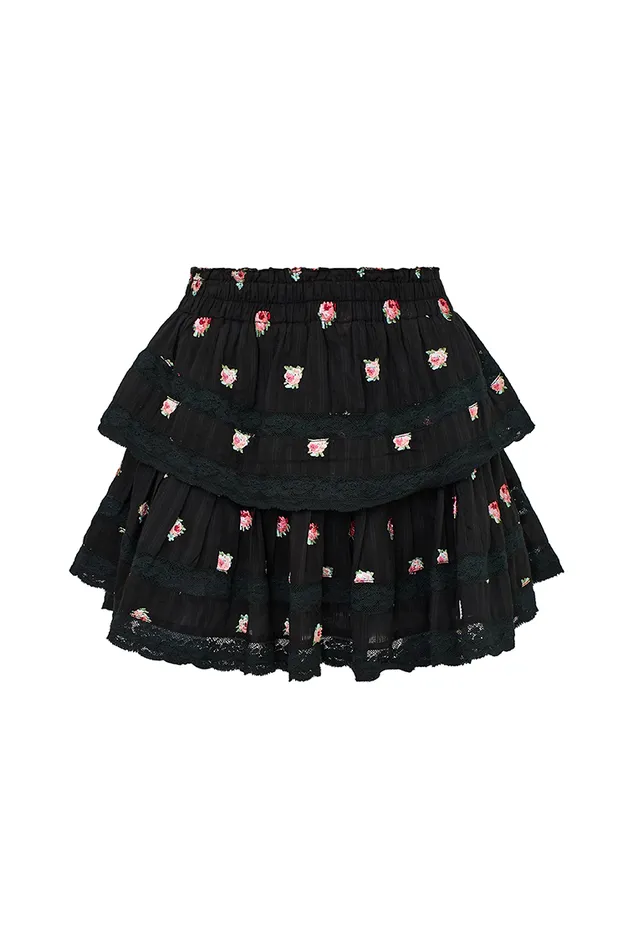 Women Skirts LoveShackFancy Ruffle Mini Embroidered Floral Skirt Black Combo Women Skirts LoveShackFancy Ruffle Mini Embroidered Floral Skirt Black Combo