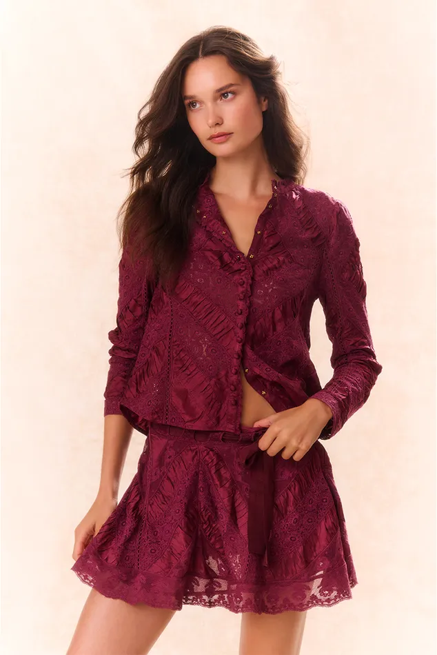 Women Skirts LoveShackFancy Shayda Lace Mini Skirt Oxblood