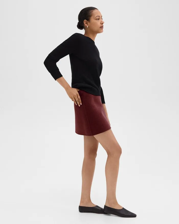 Women Skirts Theory HighWaist Mini Skirt In DoubleFace WoolCashmere Cordovan