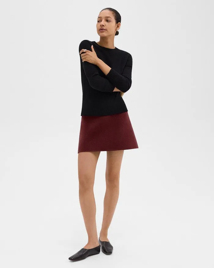 Women Skirts Theory HighWaist Mini Skirt In DoubleFace WoolCashmere Cordovan