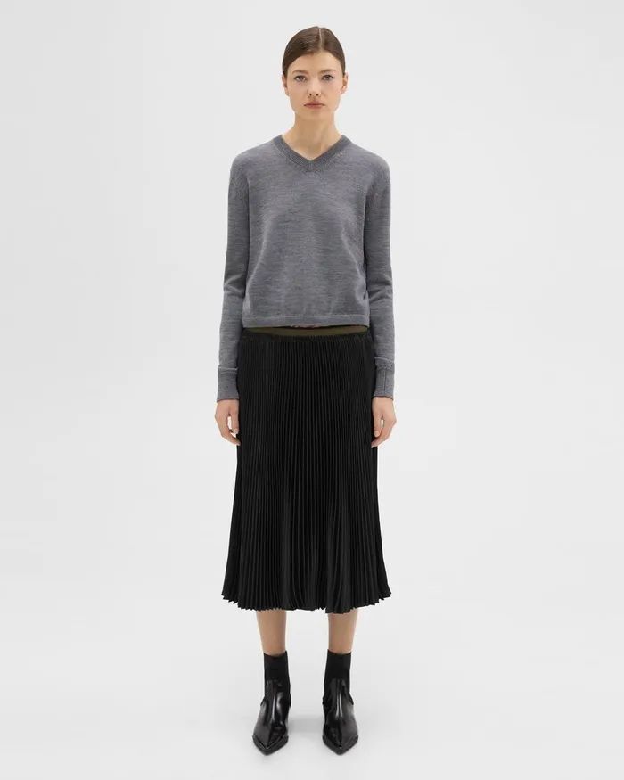 Women Skirts Theory Pleated Crinkle Twill Skirt Black