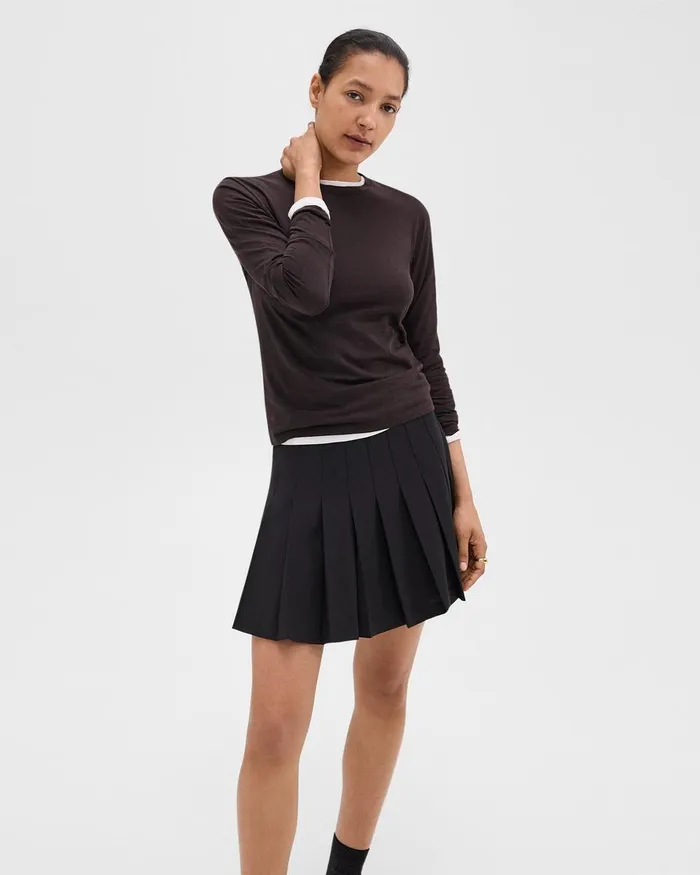 Women Skirts Theory Pleated Mini Skirt In Stretch WoolBlend Black