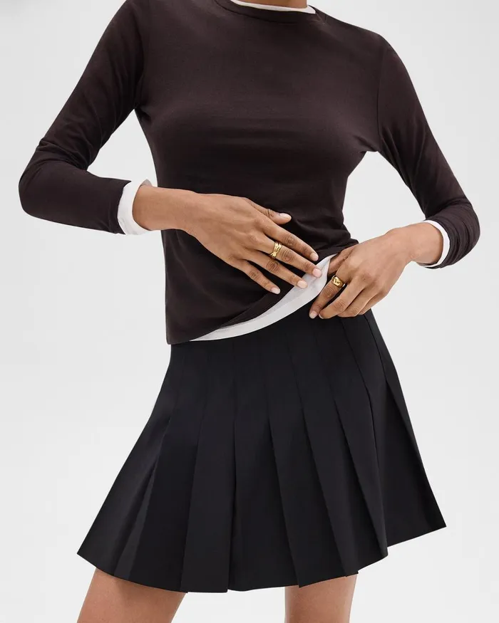 Women Skirts Theory Pleated Mini Skirt In Stretch WoolBlend Black