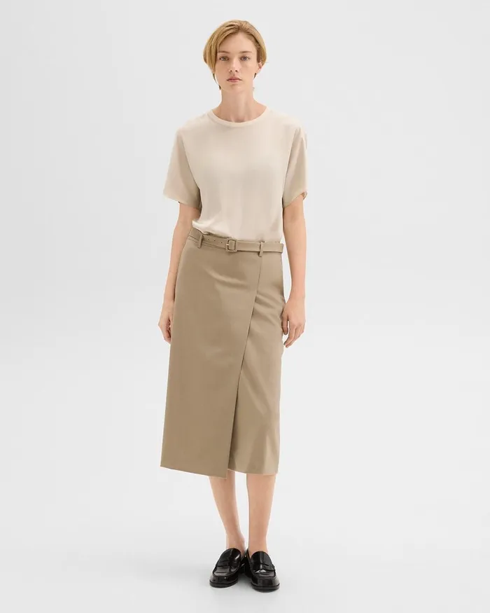 Women Skirts Theory Trouser Skirt In Wool Gabardine Barley