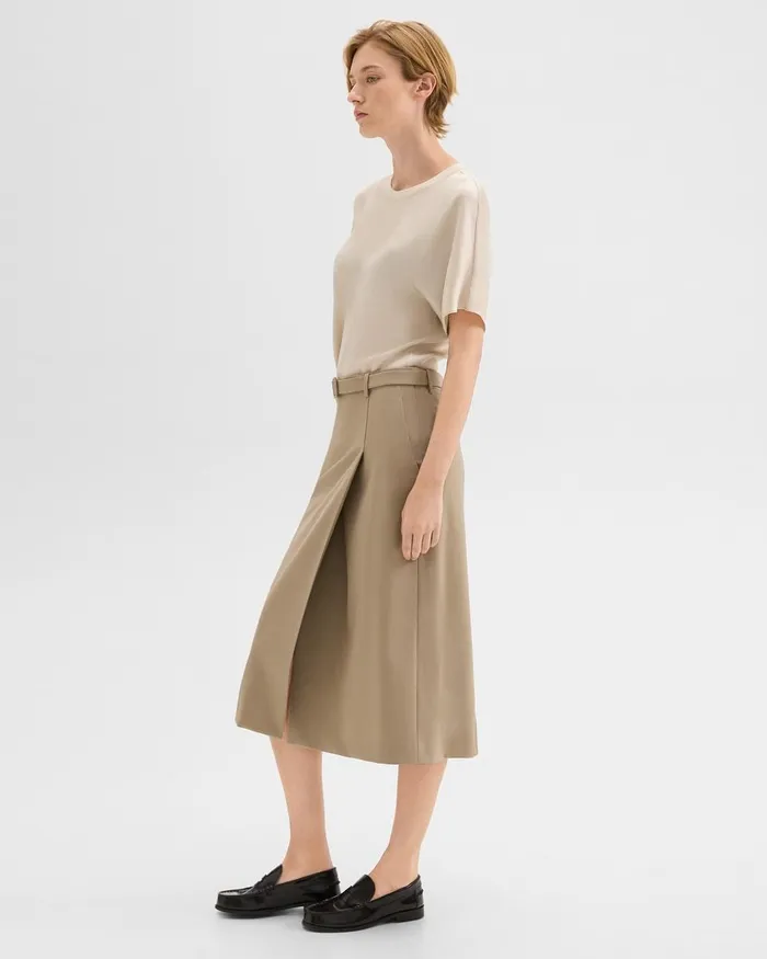Women Skirts Theory Trouser Skirt In Wool Gabardine Barley