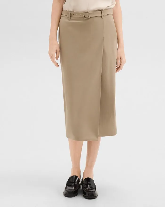 Women Skirts Theory Trouser Skirt In Wool Gabardine Barley
