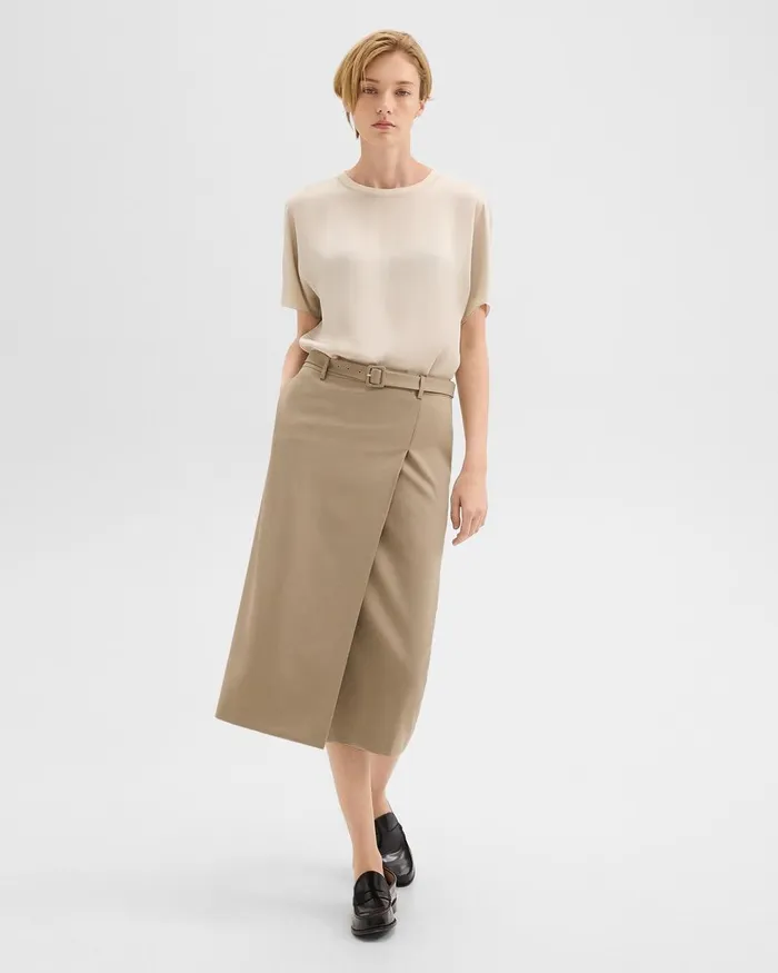 Women Skirts Theory Trouser Skirt In Wool Gabardine Barley