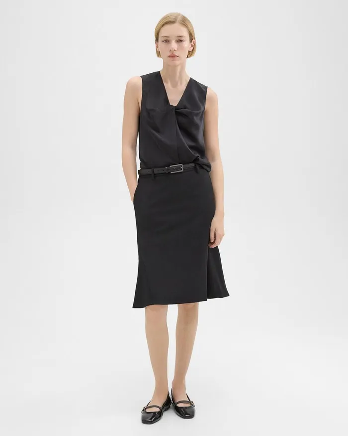 Women Skirts Theory Wool Gabardine Trumpet Skirt Black