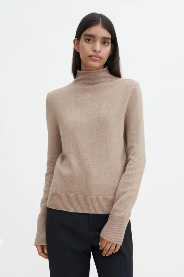 Women Soft Funnelneck Sweater Dark Beige Filippa K Knitwear