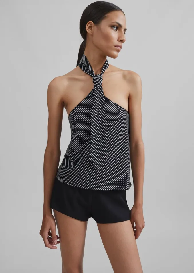 Women Sophie Tie Halter Top 8211 BlackWhite Stripe The Frankie Shop Tops