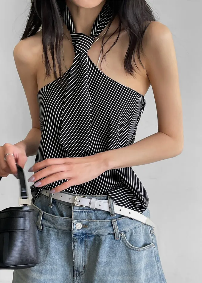 Women Sophie Tie Halter Top 8211 BlackWhite Stripe The Frankie Shop Tops