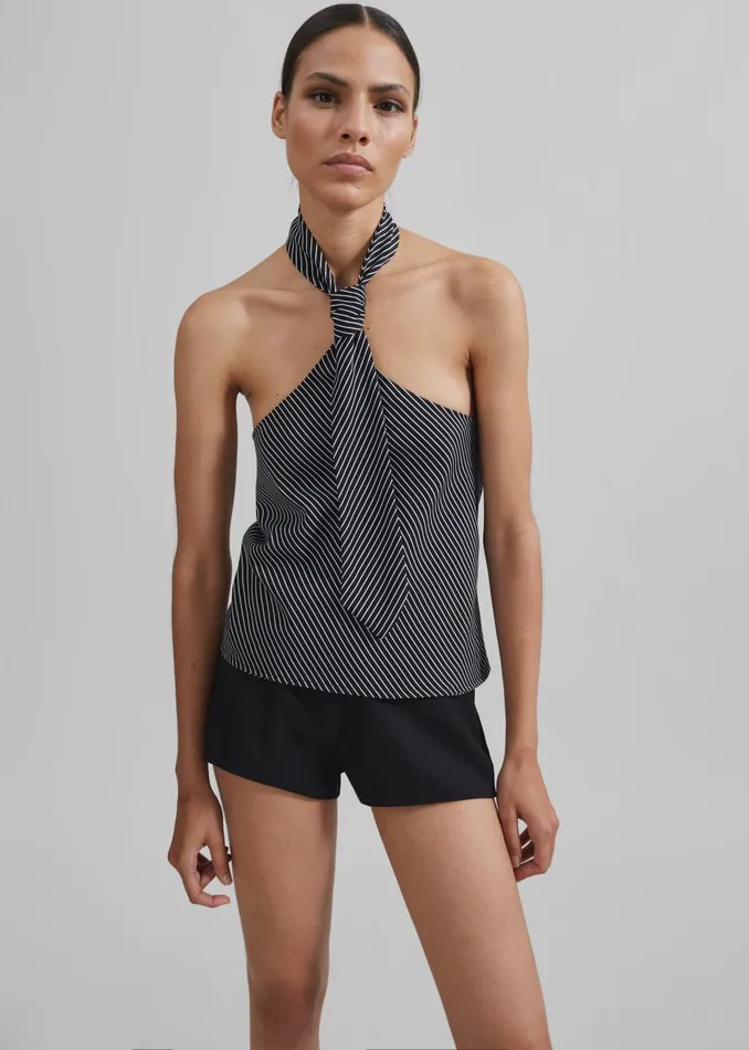 Women Sophie Tie Halter Top 8211 BlackWhite Stripe The Frankie Shop Tops