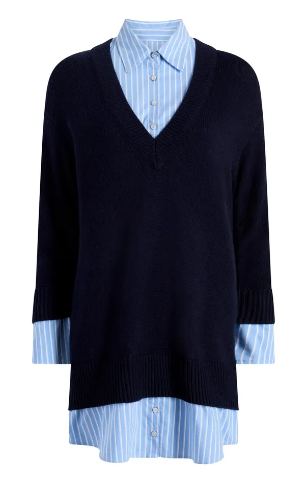 Women Sweaters and Knits Cinq Sept Deep V Remie Stripe Santina Dress Navyfrench Blue