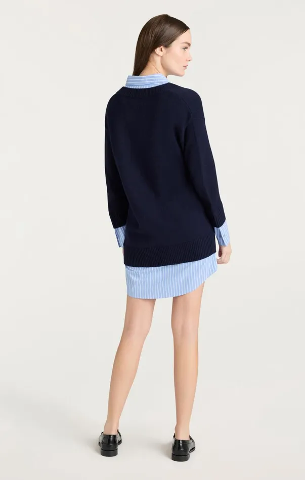 Women Sweaters and Knits Cinq Sept Deep V Remie Stripe Santina Dress Navyfrench Blue