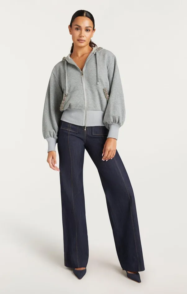 Women Sweaters and Knits Cinq Sept Heather Maddie Zip Up Sweatshirt Heather Greymulti