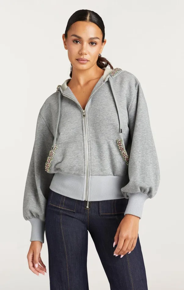 Women Sweaters and Knits Cinq Sept Heather Maddie Zip Up Sweatshirt Heather Greymulti