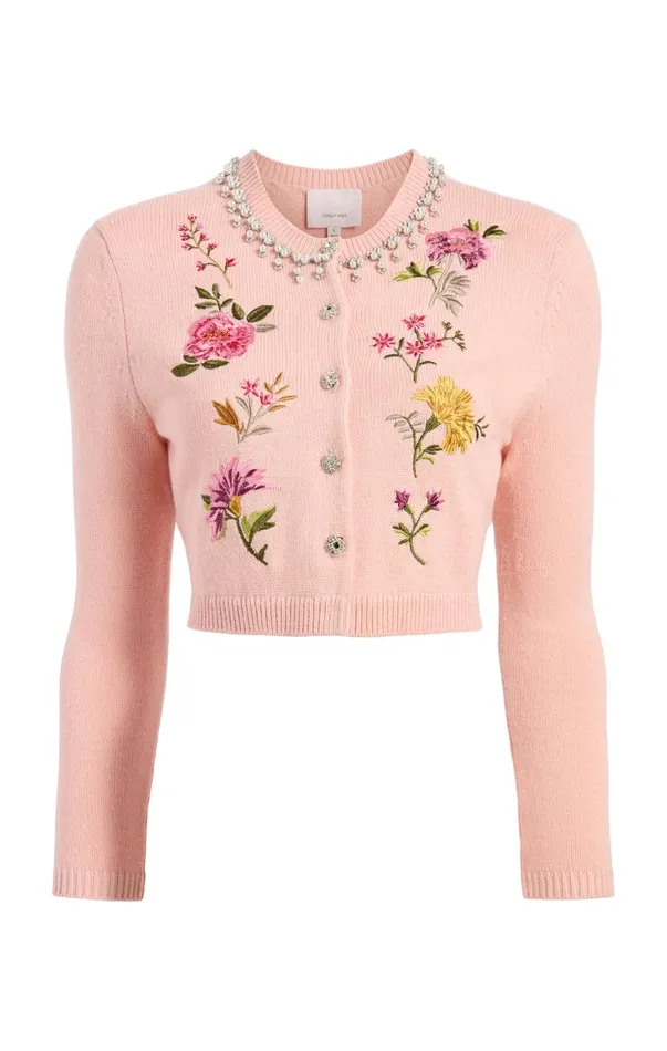 Women Sweaters and Knits Cinq Sept Isolde Embroidered Cardigan Soft Pink Multi