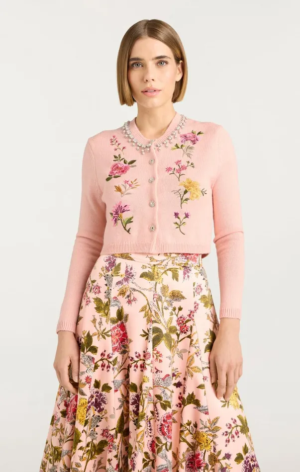 Women Sweaters and Knits Cinq Sept Isolde Embroidered Cardigan Soft Pink Multi