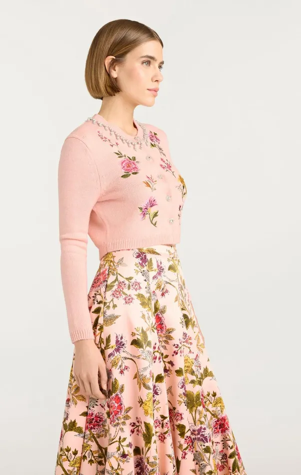 Women Sweaters and Knits Cinq Sept Isolde Embroidered Cardigan Soft Pink Multi