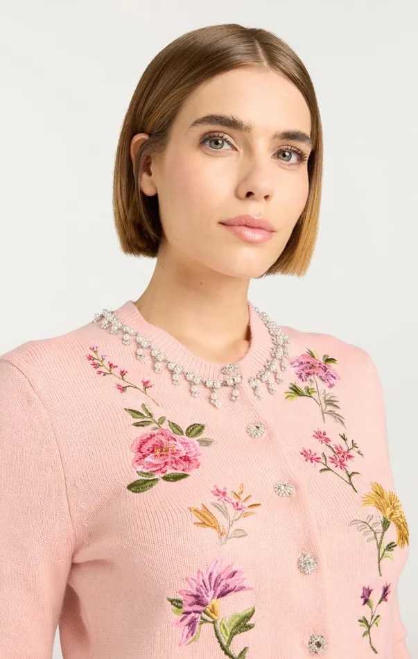 Women Sweaters and Knits Cinq Sept Isolde Embroidered Cardigan Soft Pink Multi