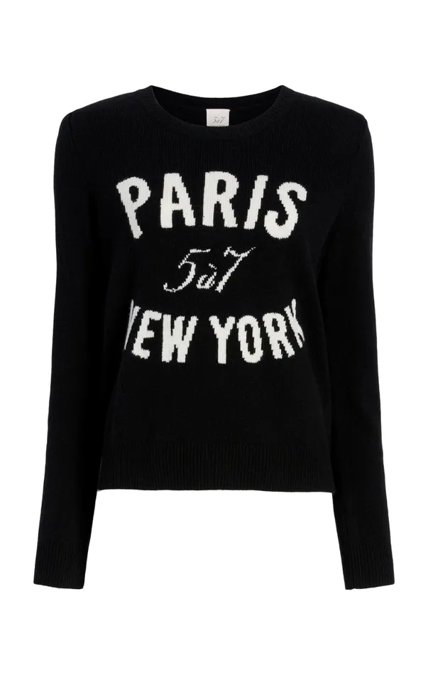 Women Sweaters and Knits Cinq Sept Paris New York Graphic Crewneck Pullover Blackivory