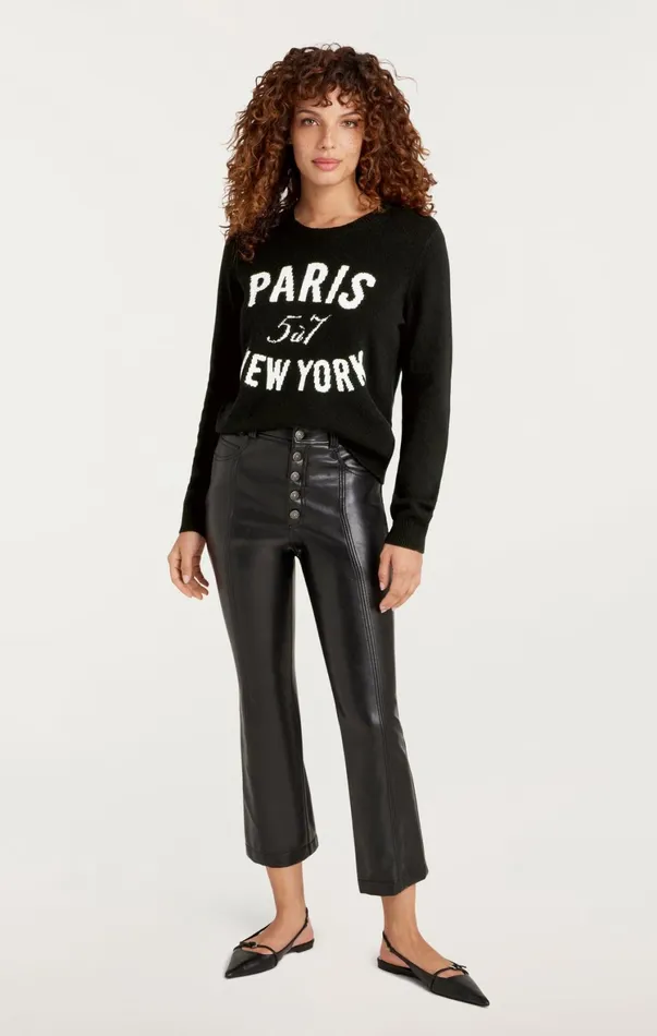 Women Sweaters and Knits Cinq Sept Paris New York Graphic Crewneck Pullover Blackivory