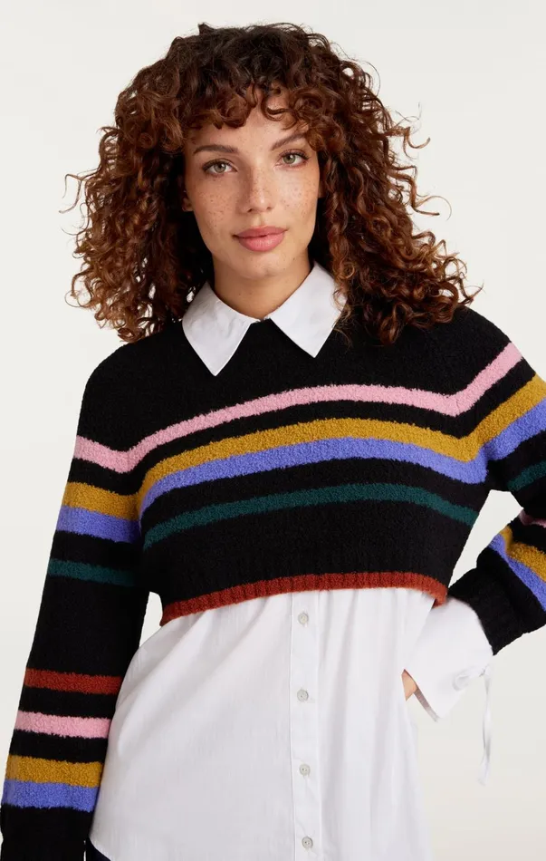 Women Sweaters and Knits Cinq Sept Striped Nelida Pullover Black Multi