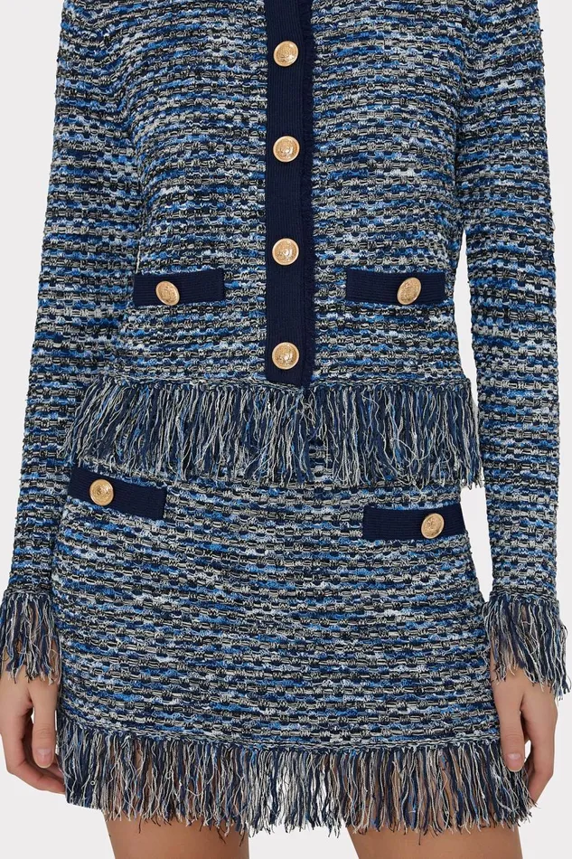 Women Sweaters and Knits Milly Kali Textured Knit Mini Skirt Navy Multi