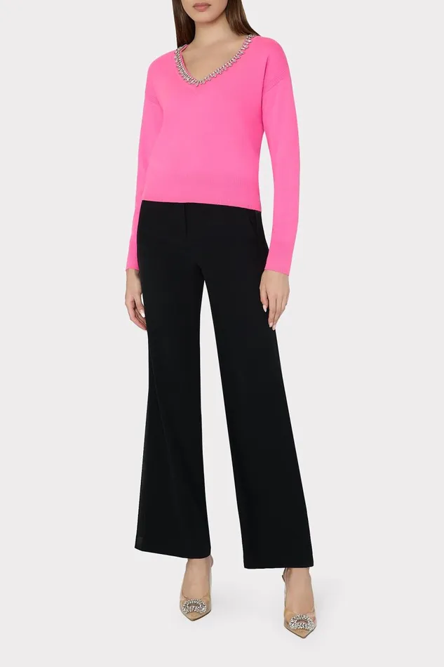 Women Sweaters and Knits Milly Kalia Crystal VNeck Sweater Milly Pink