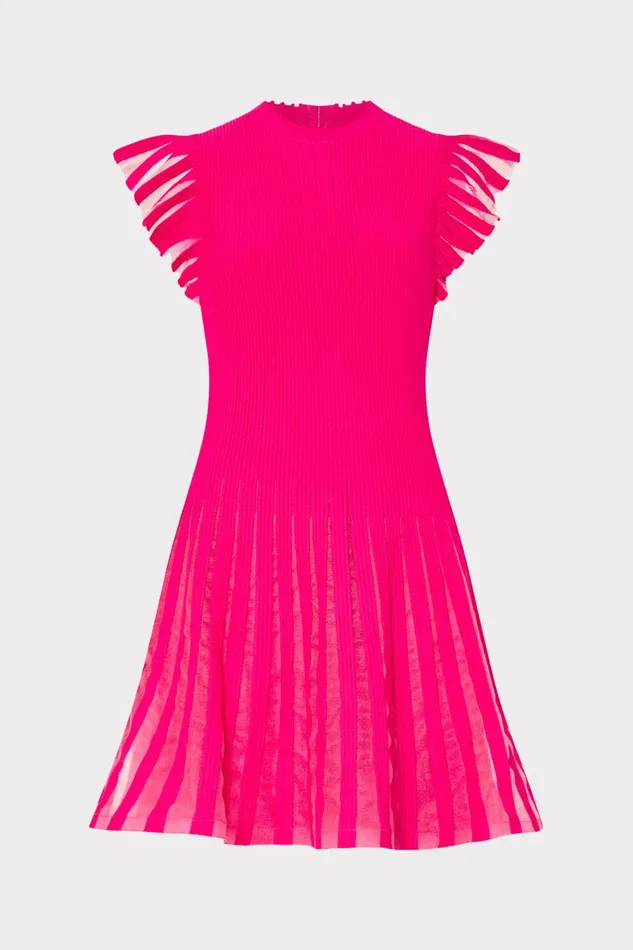 Women Sweaters and Knits Milly Sheer Flutter Sleeve Knit Mini Dress Pink