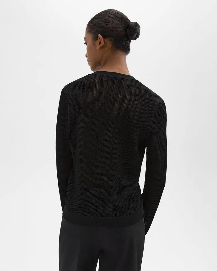 Women Sweaters Cardigans Theory Pointelle Cardigan In Crepe Knit Black