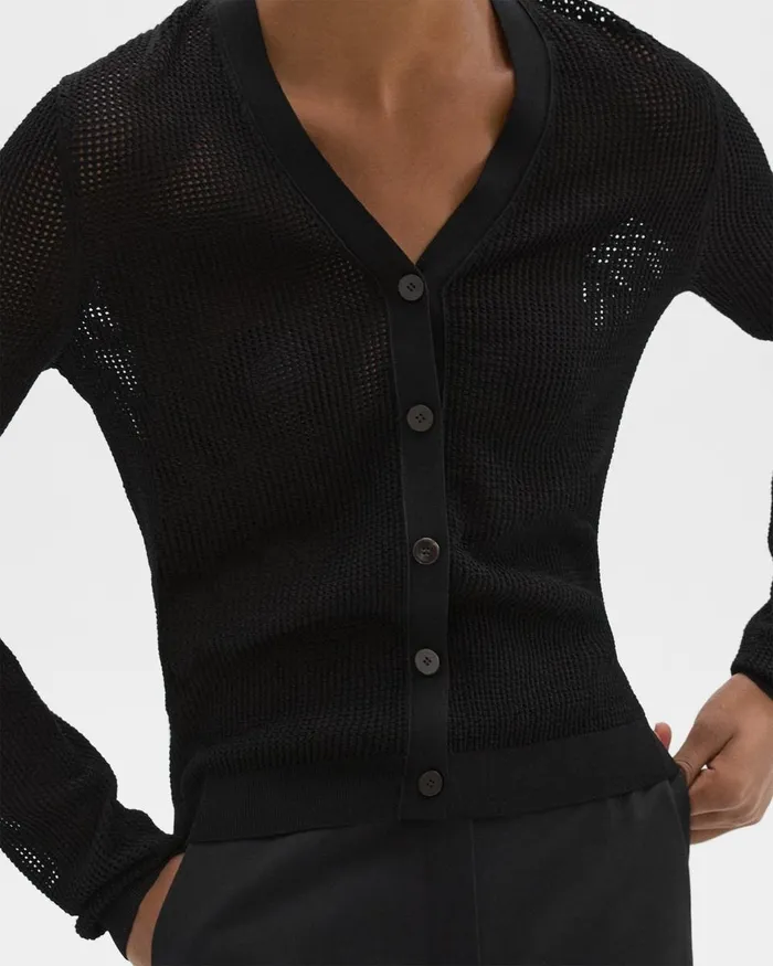 Women Sweaters Cardigans Theory Pointelle Cardigan In Crepe Knit Black