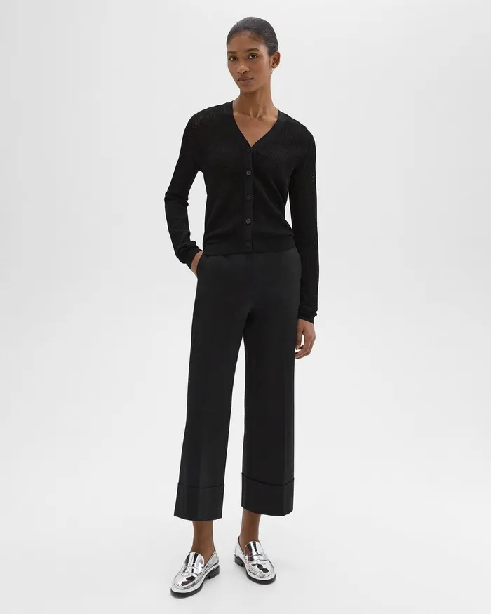 Women Sweaters Cardigans Theory Pointelle Cardigan In Crepe Knit Black