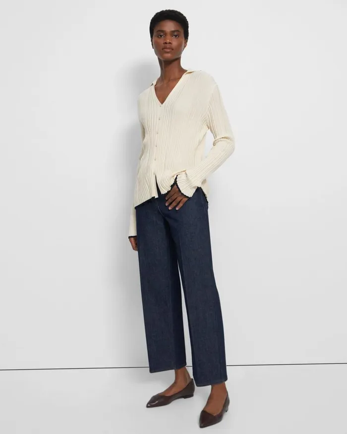 Women Sweaters Cardigans Theory Ribbed Polo Cardigan In CottonCashmere Ecru
