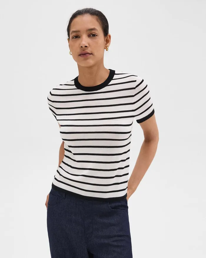 Women Sweaters Cardigans Theory Slim Tee In WoolViscose Ivoryblack