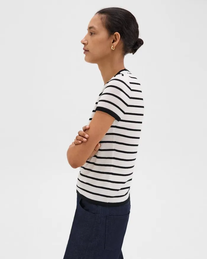 Women Sweaters Cardigans Theory Slim Tee In WoolViscose Ivoryblack