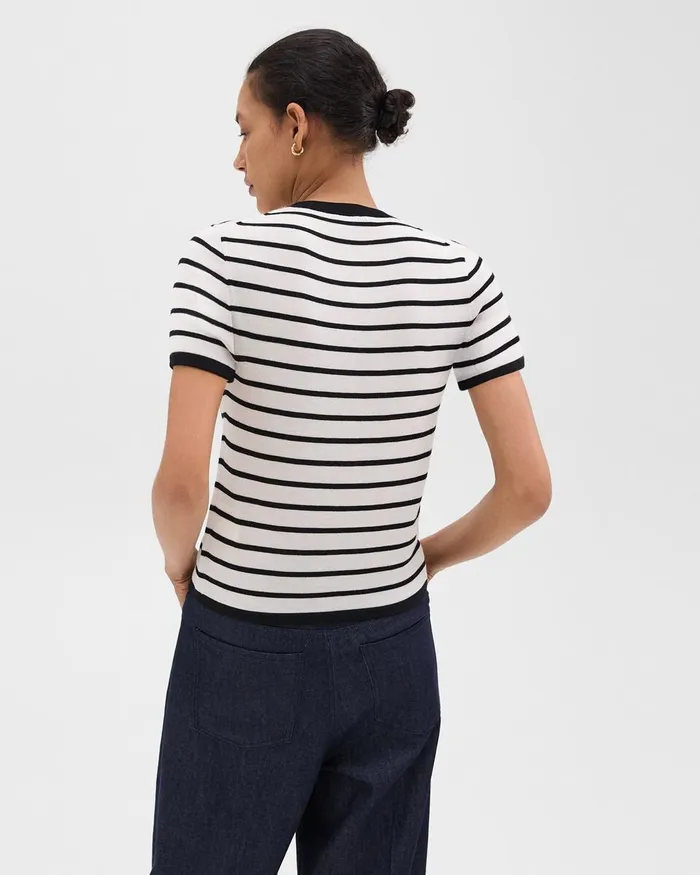 Women Sweaters Cardigans Theory Slim Tee In WoolViscose Ivoryblack