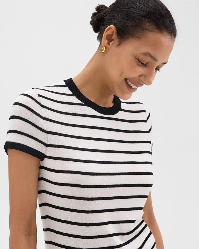 Women Sweaters Cardigans Theory Slim Tee In WoolViscose Ivoryblack