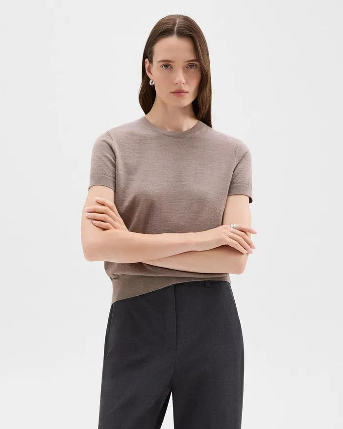 Women Sweaters Cardigans Theory Sweater Tee In Regal Wool Light Cinder