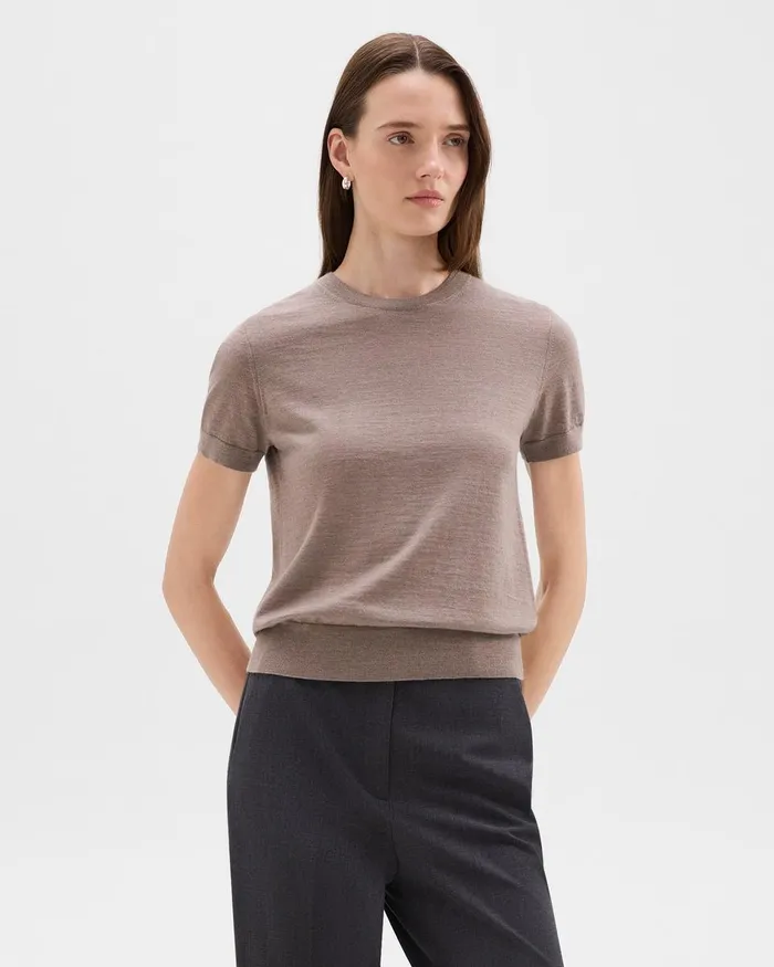 Women Sweaters Cardigans Theory Sweater Tee In Regal Wool Light Cinder