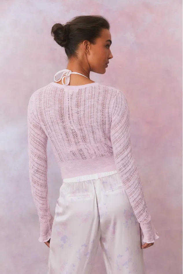 Women Sweaters LoveShackFancy Luz Cotton Pointelle Rosette Cardigan Wistful Pink