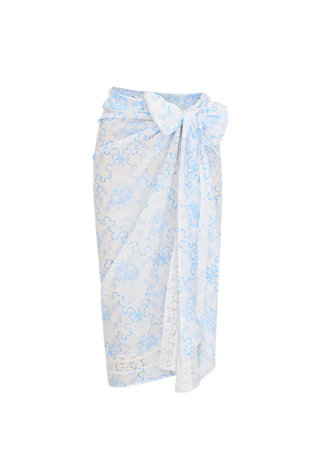 Women Swim LoveShackFancy Emabella Whimsical Bow Pareo Blissful Blue