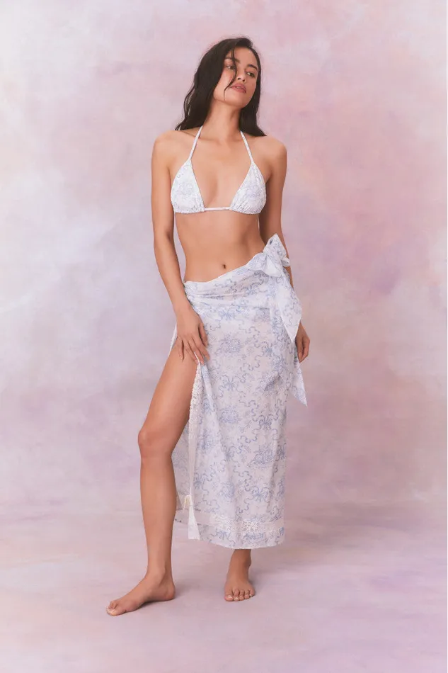 Women Swim LoveShackFancy Emabella Whimsical Bow Pareo Blissful Blue