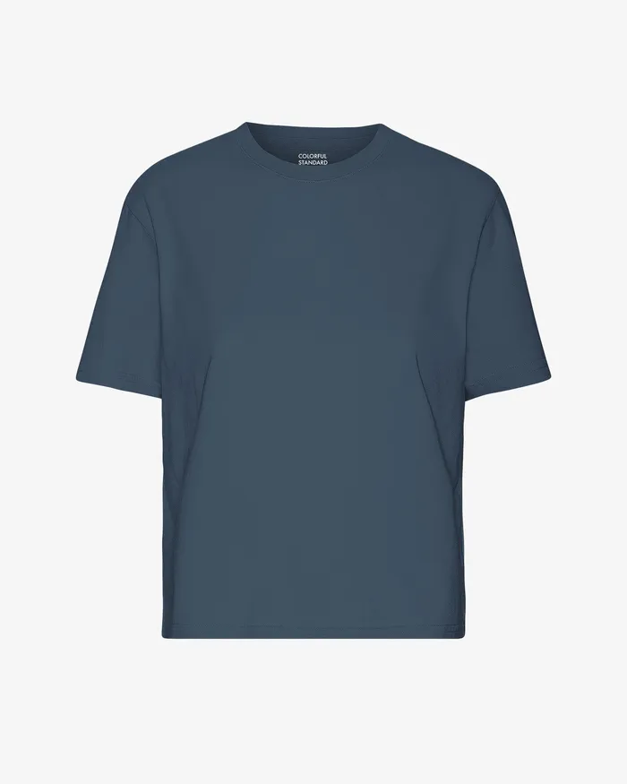 Women TShirts Colorfulstandard Organic Boxy Crop Tee 8211 Petrol Blue